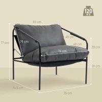 HOMCOM Fotoliu de Living din Piele PU și Cadru Metalic cu Perne Groase, 74,5x75x77 cm, Gri Cărbune(m-3)