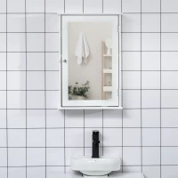 kleankin Armário de Casa de Banho com Espelho Armário com Espelho para Casa de Banho com 1 Prateleira Estilo Moderno 41x14x60 cm Branco(m-10)