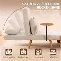 HOMCOM Sofá-Cama 2 Lugares 3 em 1 em Chenille com Encosto Ajustável, Mesa Lateral e 2 Almofadas, Creme(m-9)