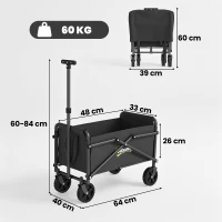 Outsunny Bollerwagen Faltbar Handwagen 360° Gartenwagen mit verstellbarem Griff Strandwagen bis 60 kg für Sport Einkauf Schwarz(m-3)