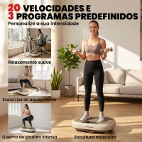 SPORTNOW Plataforma Vibratória com 20 Níveis de Velocidade 3 Programas Ecrã LED Controlo Remoto 46x33x13,5 cm Bege(m-5)