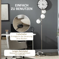HOMCOM Stehlampe mit 3 Lampenschirmen aus Glas, E 27, Fußschalter, Silber + Weiß(m-5)