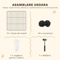 PawHut Țarc modular pentru animale cu 12 panouri de 35x35 cm și margini rotunjite, din metal și ABS, 140x70x35 cm, negru(m-5)