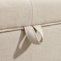 HOMCOM Bancă de Depozitare de 80L Tapițată cu Material Textil și Picioare din Lemn, 118x42x45 cm, Crem(m-9)