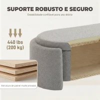 HOMCOM Puff de Armazenamento Banco Ovalado 129x48,5x44 cm Estofado em Tecido Teddy Capacidade 200 kg Cinzento Claro(m-7)