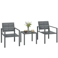 Outsunny Set de Grădină 3 piese cu 2 Scaune de Exterior și Măsuță de Cafea, din HDPE și Metal, Gri Închis(m-11)