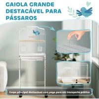 PawHut Gaiola para Pássaros com Rodas Prateleira Portas 2 Comedouros 2 Poleiros Baloiço Bandeja Removível 46,5x36x124 cm Branco(m-4)