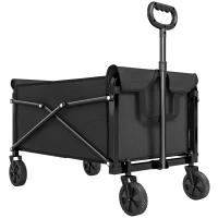 Outsunny 80L Festivalwagen auf Rädern, kompakter faltbarer Gartenwagen mit verstellbarem Griff, Schwarz(m-1)