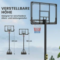SPORTNOW Coș de Baschet Reglabil pe 6 Înălțimi cu Bază Reîncărcabilă și Roți, din PE, Oțel și Poliester, Negru(m-5)