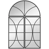 HOMCOM Miroir mural arqué 80 x 120 cm, lot de 3 pièces, miroir verrière en forme de fenêtre, verre trempé et métal, noir(m-1)