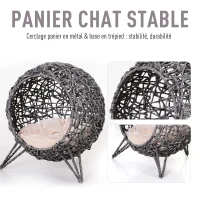 PawHut Panier chat lit surélevé chat cosy niche grotte Ø 52 x 58H cm coussin moelleux inclus résine tressée imitation(m-4)