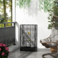 PawHut Gaiola para Pássaros 61x36,5x98 cm com Portas Poleiros Bandeja Removível e Alças para Canários Periquitos Preto(m-10)