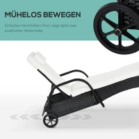 Outsunny Gartenliege mit Auflage, verstellbare Rückenlehne, Metallgestell, Polyrattan, schwarz+creme, 200 x 73 x 103 cm(m-7)
