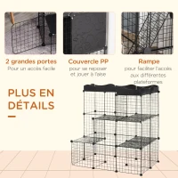 PawHut Cage parc enclos pour petits animaux chats lapins modulable 3 niveaux 2 portes rampe fil métallique 105 x 70 x 116 cm noir(m-5)