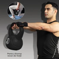 HOMCOM Kettlebell 6kg din plastic și nisip cu bază plată și mâner, 20x13x22 cm, negru(m-7)