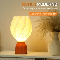 HOMCOM Candeeiro de Mesa com Ecrã de Impressão 3D Candeeiro de Mesa com Desenho de Pétalas com Luz Quente Ø16,5x28 cm Branco(m-4)
