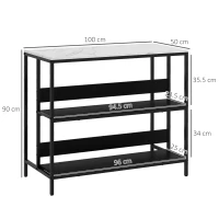 HOMCOM Insulă de Bucătărie cu Rafturi, Blat cu Efect de Marmură și Structură din Metal, 100x50x90cm, Negru și Alb(m-3)