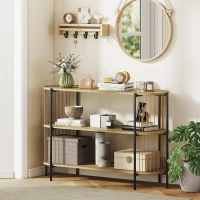 HOMCOM Mesa Consola com Corda de Papel Trançada à Mão Consola de Entrada de 3 Níveis com Estrutura de Aço Estilo Boémio 124x43,5x80 cm Madeira(m-10)