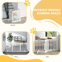 PawHut Poartă pliabilă pentru câini cu 3 panouri și 2 suporturi, din lemn alb, 155x30x61 cm(m-5)