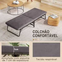 HOMCOM Cama Dobrável 70x180 cm com Colchão de Espuma Cama Dobrável com Encosto Ajustável em 5 Posições e Rodas Marrom(m-4)