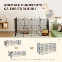 PawHut Țarc modular pentru animale cu 12 panouri de 35x35 cm și margini rotunjite, din metal și ABS, 140x70x35 cm, negru(m-7)