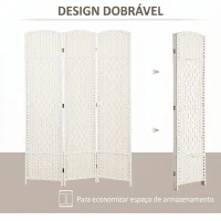 HOMCOM Separador de Ambientes de 3 Painéis Biombo Dobrável 135x180 cm Polipropileno Branco(m-4)