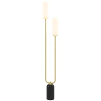 HOMCOM Lampadar în formă de U cu 2 Lumini și Întrerupător de Picior, Lampă de Podea din Sticlă și Oțel cu Bază de Marmură, 26x12x150 cm, Alb Negru și Auriu(m-11)