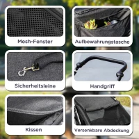 PawHut Hundewagen, Leichter und faltbarer Transportwagen für kleine Hunde, waschbares Kissen, Netzfenster, Grau(m-7)