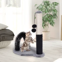 PawHut Katzenkratzbaum Kratzbaum Kratzsäule Kratzspielzeug mit Bällen Massagebogen Holz + Sisal + Plüsch Schwarz + Grau + Beige 48 x 30 x 52 cm(m-2)