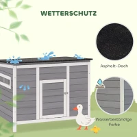 PawHut Entenstall wetterfest Entenhaus aus Holz mit herausnehmbar Boden Schiebefenster aufklappbar Asphaltdach 93x70x72cm Grau(m-7)