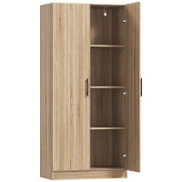 HOMCOM Bufet Modern de Bucătărie cu 2 rafturi reglabile și uși cu închidere amortizată, 75x40x165 cm, lemn