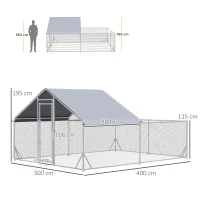 PawHut Enclos poulailler chenil volière extérieur 12 m² - parc grillagé dim. 4L x 3l x 2H m - espace couvert - acier galvanisé(m-3)