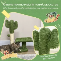 PawHut Arbore pentru Pisici în Formă de Cactus cu Stâlp de Scrijelit și Mingiuță de Joacă, 35x31x55,5 cm, Verde și Alb(m-4)