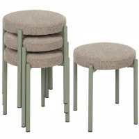 HOMCOM Set de 4 taburete empilabile rotunde cu șezut căptușit, fără spătar, economisitor de spațiu, 45 x 45 x 47,5 cm, Maro deschis(m-8)