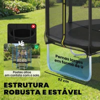 SPORTNOW Trampolim para Crianças Exterior Ø183 cm com Rede de Segurança Escada de 2 Degraus Cobertura de Molas Saco de Armazenamento Preto(m-4)