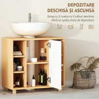 HOMCOM Dulap sub Chiuvetă de Baie cu Dulap cu 2 Uși Soft-Close și 6 Rafturi Deschise, 60x33x57cm, Alb(m-10)