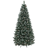 HOMCOM Brad Crăciun Artificial 210cm, 998 Ramuri Ninse Conuri Pin, Deschidere Automată, Bază Pliabilă, Verde(m-12)