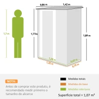 Outsunny Abrigo de Jardim 1,07㎡ 142x84x189 cm Abrigo de Armazenamento Abrigo de Ferramentas com Teto Inclinado e Porta Verde Clar(m-3)