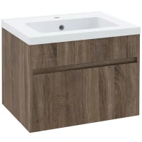 kleankin Dulap pentru chiuvetă de 60cm cu sertar din lemn și lavoar din ceramică, maro deschis(m-16)