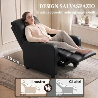 HOMCOM Poltrona Relax Reclinabile Manuale 155° con Poggiapiedi, in Pelle PU, 69x91x100cm, Nero(m-7)