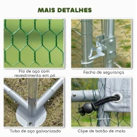 PawHut Galinheiro Grande para Exterior de Aço Galvanizado 5,1x3x1,9 m 15,3 m² com Cobertura de Tecido Oxford e Fecho Prata(m-6)