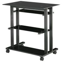 HOMCOM Computertisch Eckschreibtisch Winkelschreibtisch Schreibtisch Bürotisch PC moderner einfacher Stil Hartglas Eisenrohr Schwarz 80 x 51 x 83 cm(m-10)