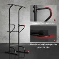 HOMCOM Barra de Exercícios com Altura Regulável Estação de Fundos Resistente para Ginásio em Casa Treino de Força Preto(m-7)