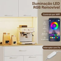 HOMCOM Aparador de Cozinha com Luzes LED Estação de Carregamento 4 Portas Gaveta Bancada Aberta 71x40x180 cm Branco(m-4)