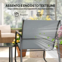 Outsunny Conjunto de Jardim de 3 Peças com 2 Cadeiras de Balanço e Mesa com Tampo de Vidro e Estrutura de Aço para Pátio, Cinza(m-6)