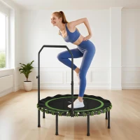 SPORTNOW Fitness-Trampolin mit verstellbarem Handlauf, Sport-Trampolin für drinnen und draußen, Stahl, Kunststoff, Grün(m-10)