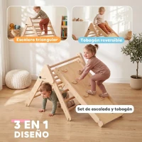 AIYAPLAY Triángulo de Escalada de Madera 3 en 1 con Rampa para Deslizarse o Escalar 147x64,5x63 cm Natural(m-4)