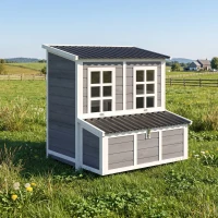 PawHut Poulailler en bois XL avec nichoir 3 compartiments tiroir amovible toit imperméable porte-rampe 100x86x100cm gris(m-2)