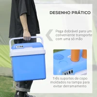 Outsunny Geleira Termoelétrico Portátil 24L Geleira Elétrica para Carro com Função de Resfriamento e Aquecimento 220-240V/12V DC para Campismo Piquenique Viagens 40x30x43cm Azul(m-6)