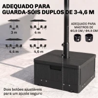 Outsunny Base para Chapéu de Sol  Exterior 3 em 1 Mesa Auxiliar Vaso com Drenagem Recarregável com Areia 80 kg Preto(m-5)